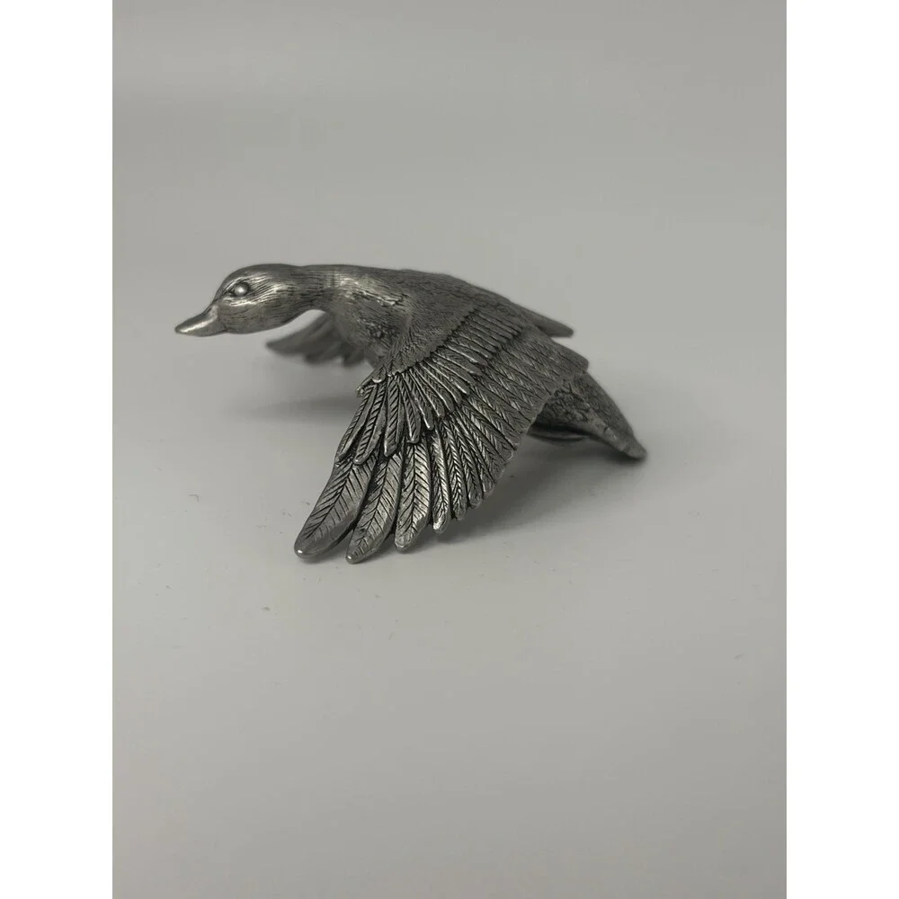 Flying Mallard Duck Pewter Vintage Metal 3”x2.5”x1”